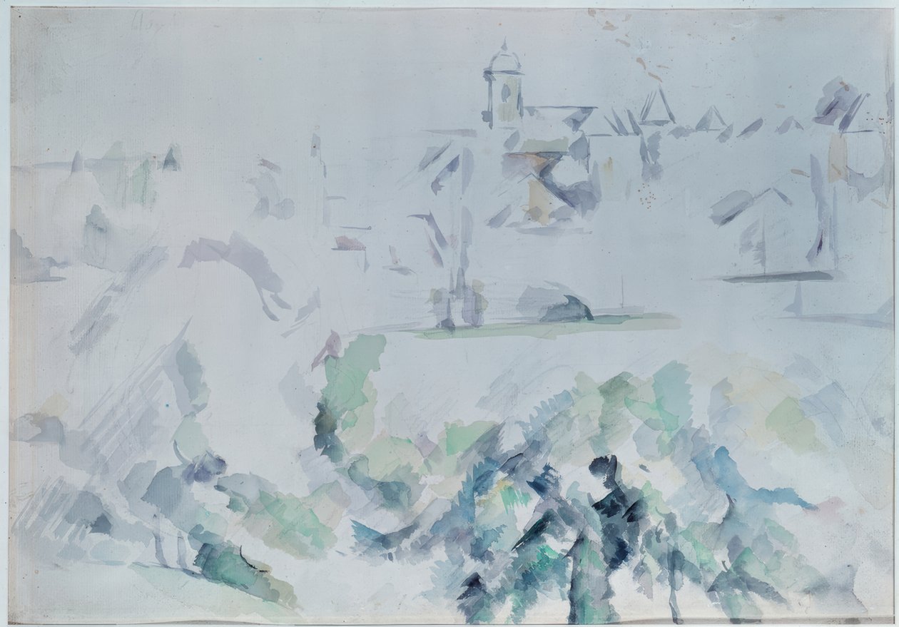 Iglesia y árboles de Paul Cézanne