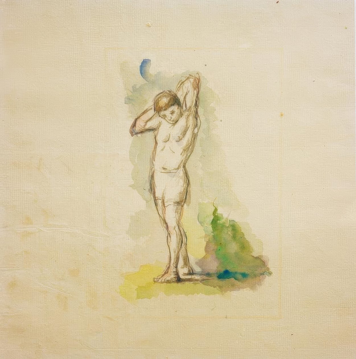 Bañista de pie con los brazos cruzados en la nuca de Paul Cézanne