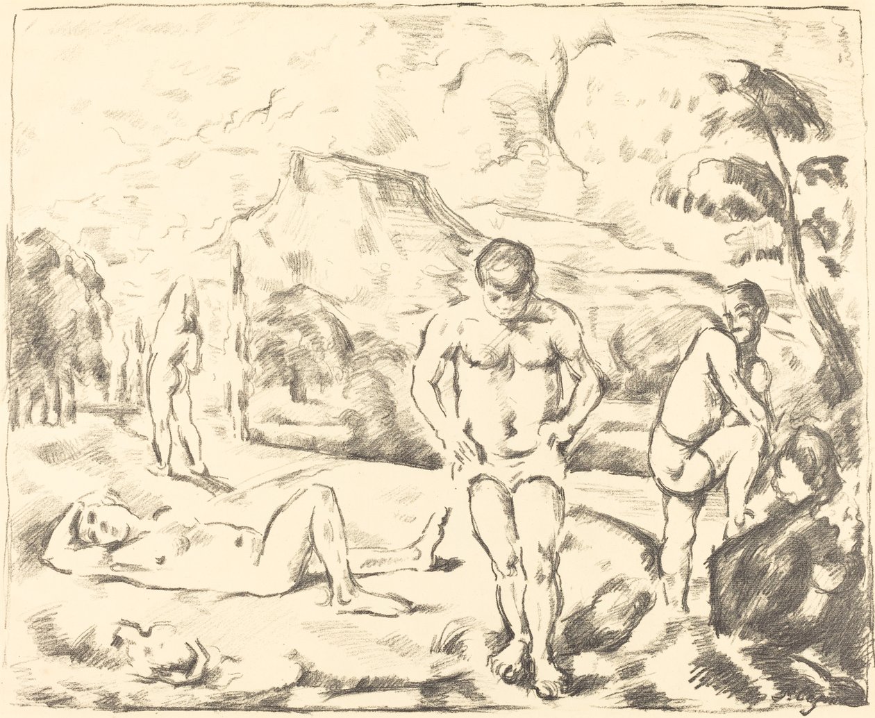 Los bañistas, gran placa, 1896-1897 de Paul Cézanne