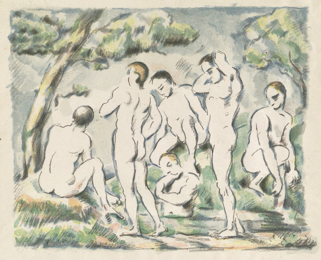 Los bañistas, plato pequeño de Paul Cézanne