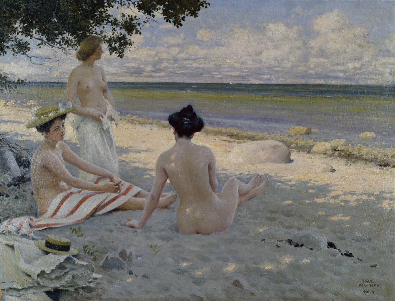En la playa (óleo sobre lienzo) de Paul Fischer