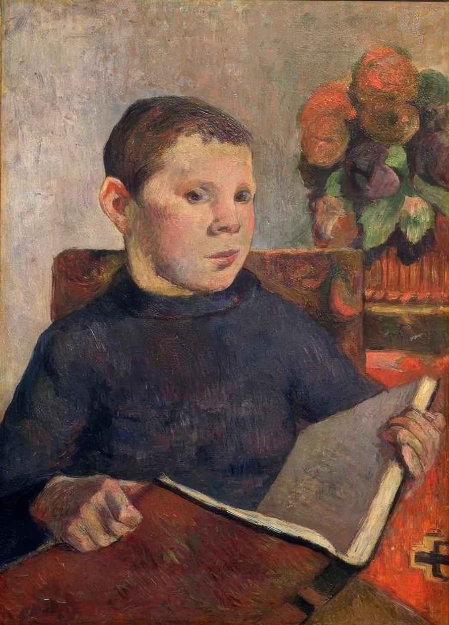 Retrato del hijo Clovis con un libro de Paul Gauguin