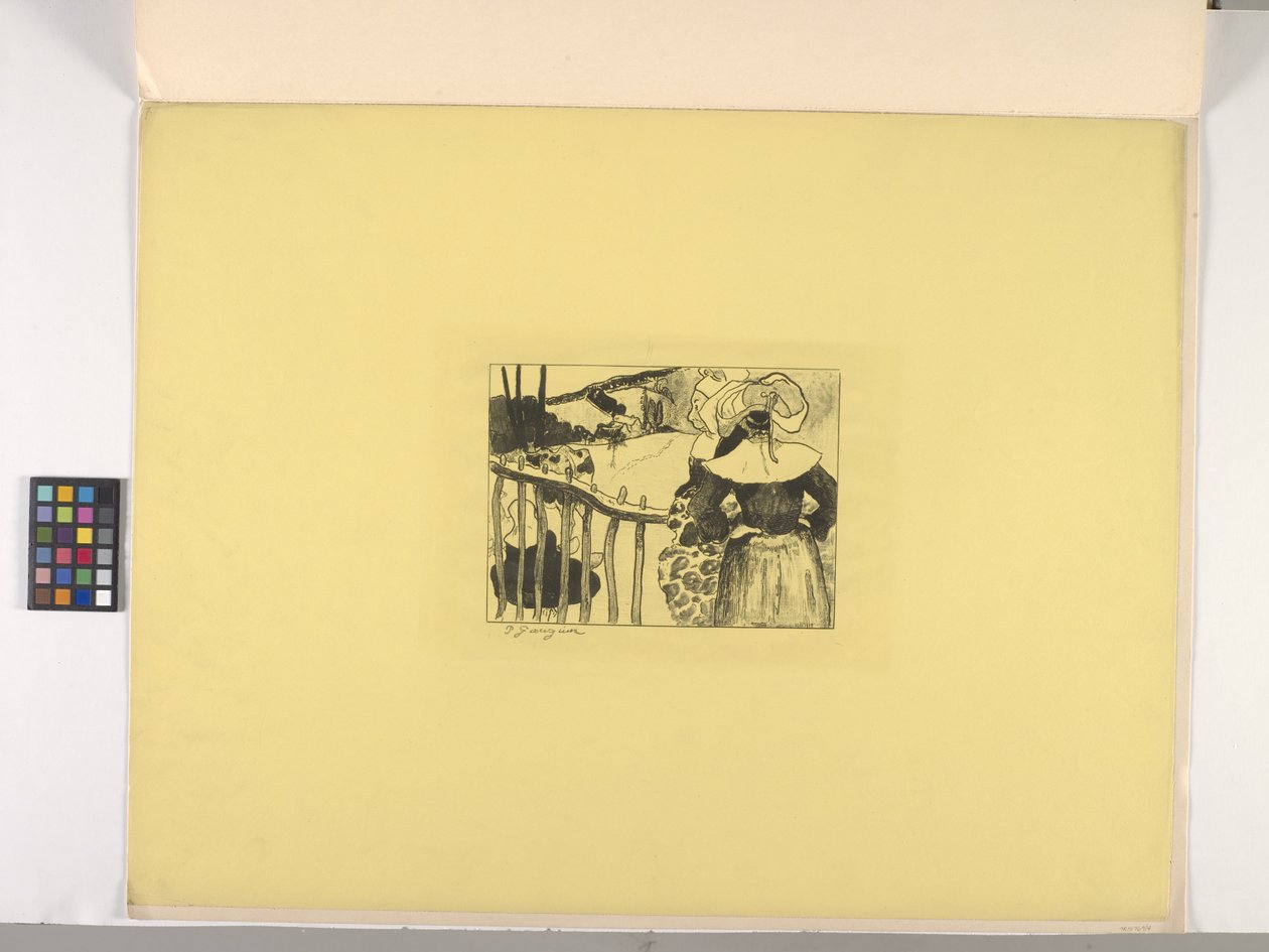 Mujeres bretonas junto a una valla de Paul Gauguin