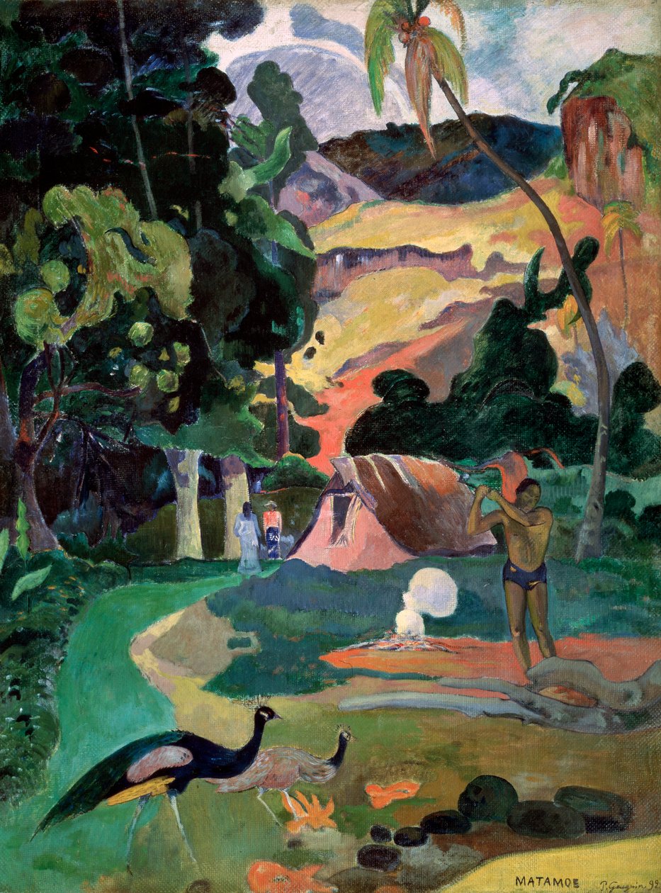 Matamoe Muerte. Paisaje con pavos reales, 1892 de Paul Gauguin