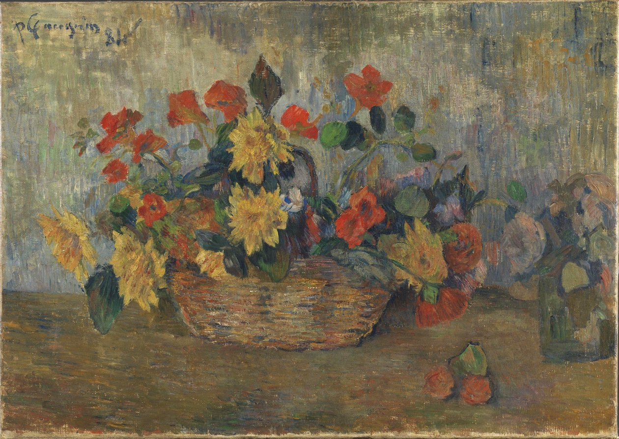 Capuchinas y dalias en una cesta de Paul Gauguin