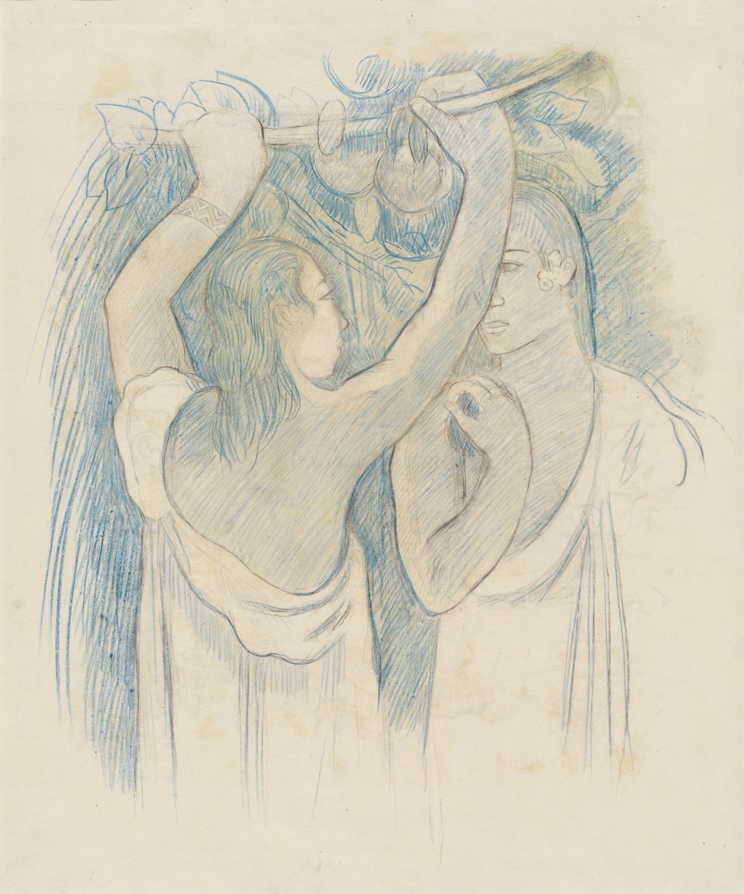 Dos tahitianos recogiendo frutas [reverso], 1899-1900 de Paul Gauguin