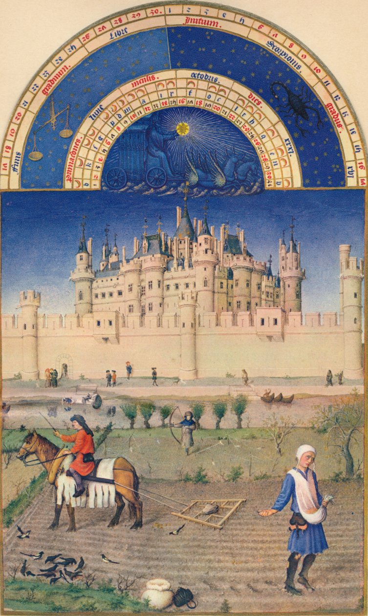 Octubre - el Louvre, siglo XV, 1939 de Paul Limbourg