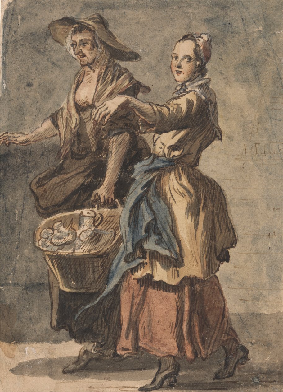 Dos mujeres con una cesta en la mano de Paul Sandby