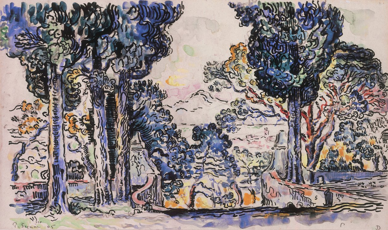 Cipreses en Sainte-Anne Saint-Tropez de Paul Signac
