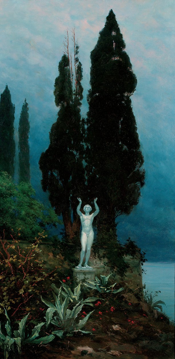 Una Estatua en un Paisaje Lacustre de Paul von Spaun
