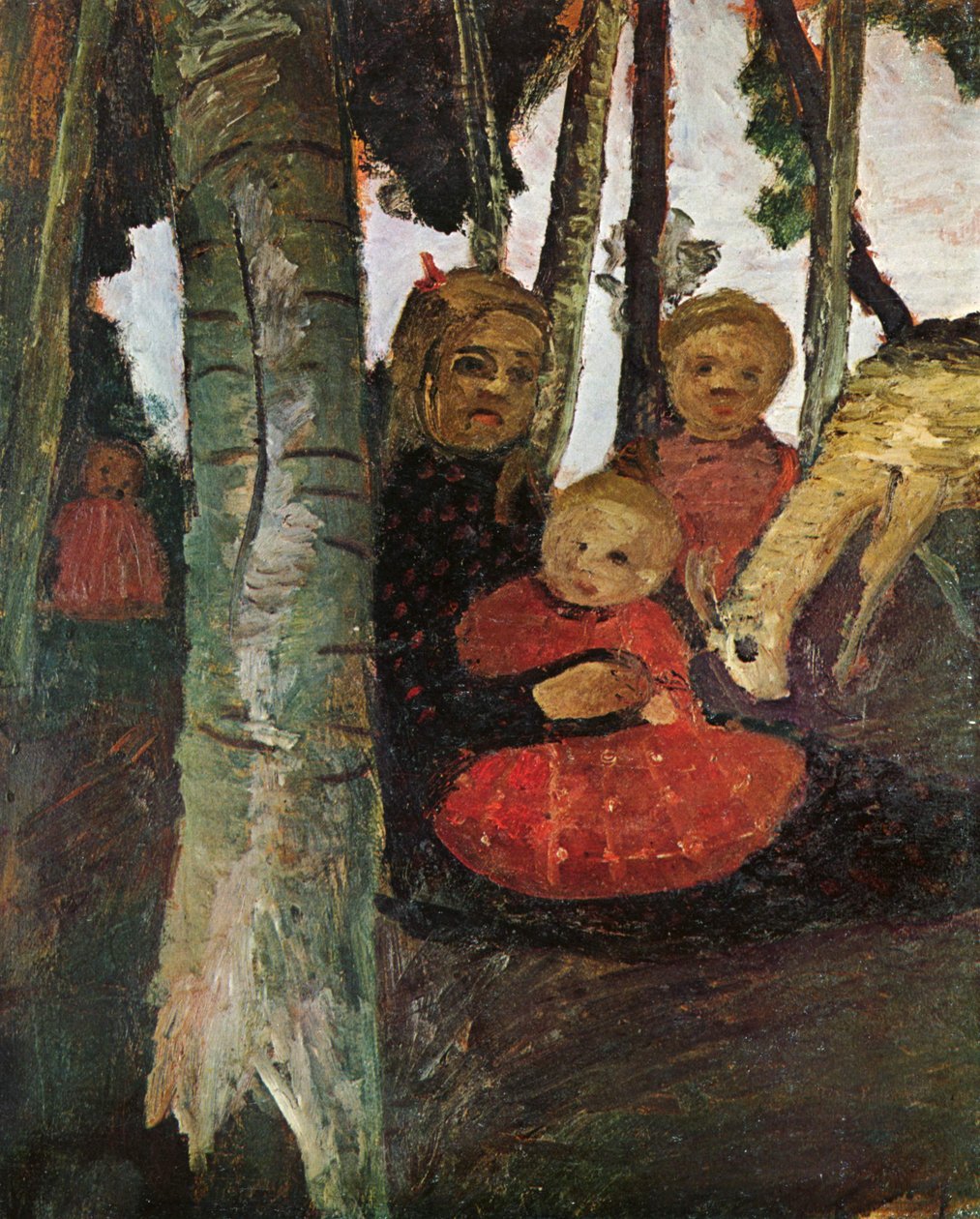 Tres niños con cabra en el bosque de abedules de Paula Modersohn Becker