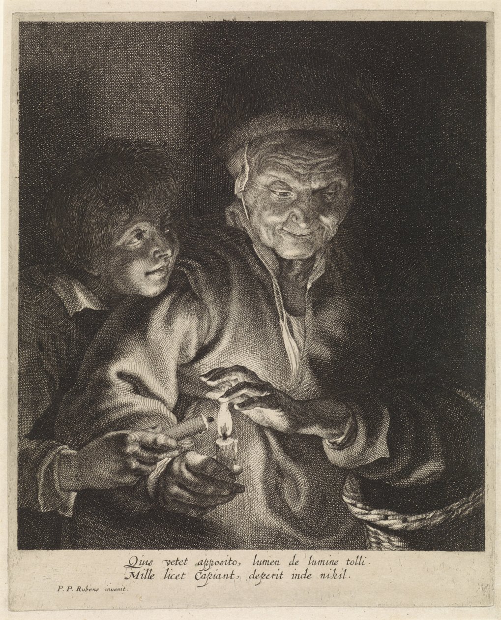 anciana y niño con velas de Paulus Pontius