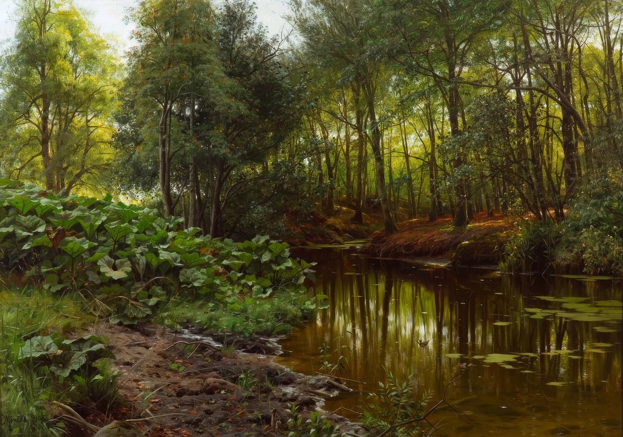 P.Mönsted, Día de verano en el arroyo del bosque de Peder Monsted