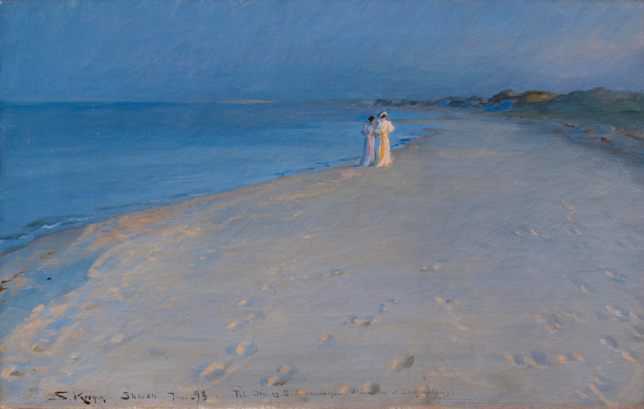 Tarde de verano en la playa sur, Skagen. Anna Ancher y Marie Krøyer de Peder Severin Krøyer