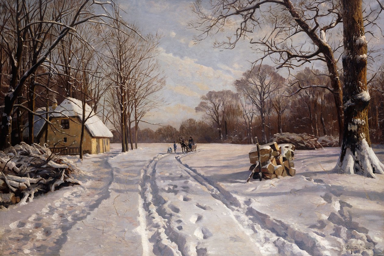 Paseo en Trineo a través de un Paisaje Invernal de Peder Monsted