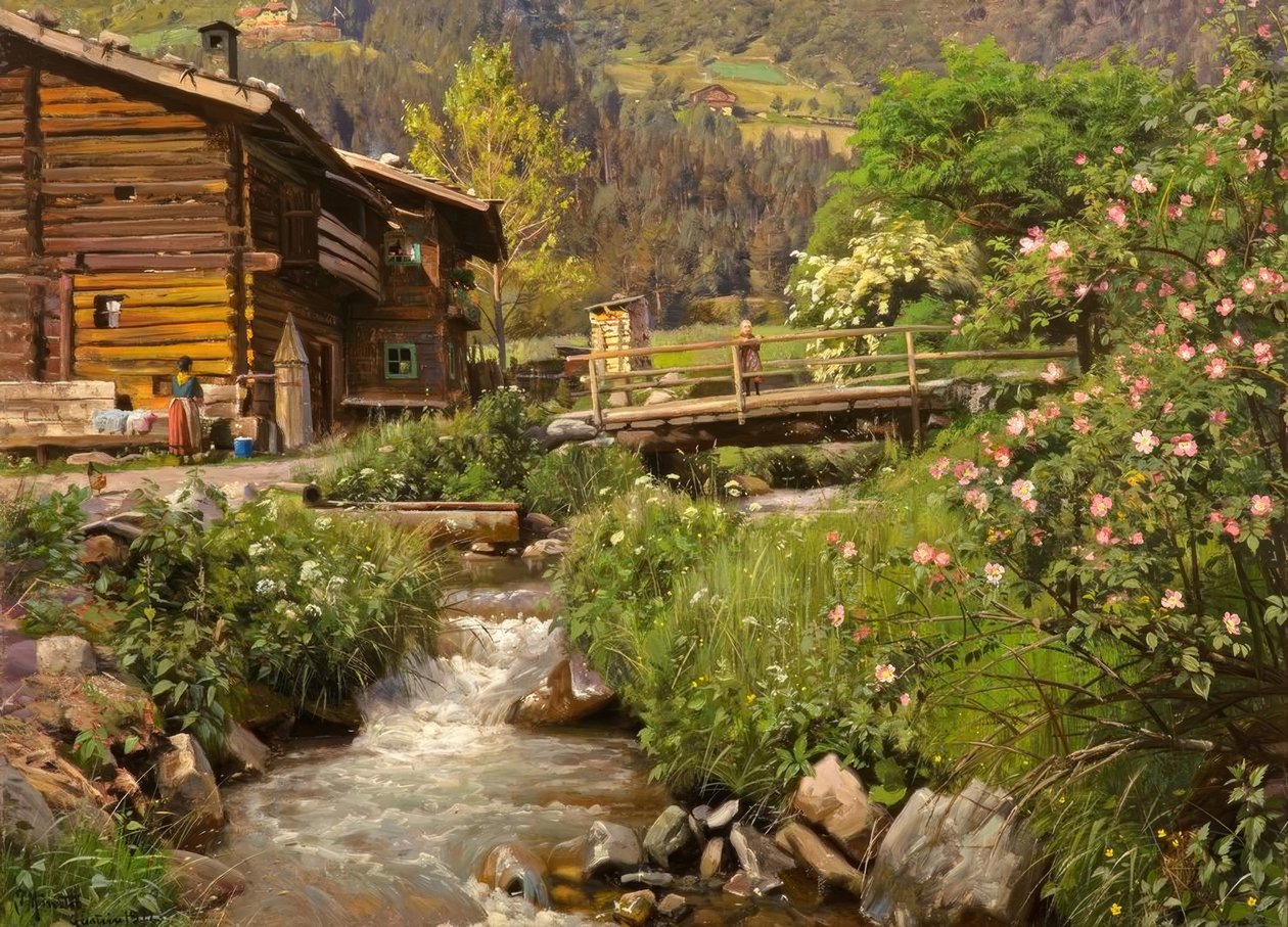 Cabaña de montaña junto al arroyo de Peder Monsted