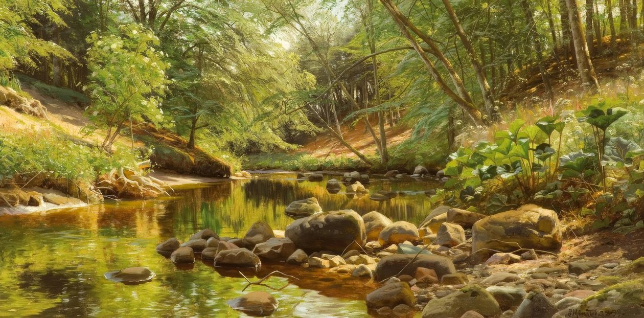 P.Mönsted, Arroyo soleado de Peder Monsted