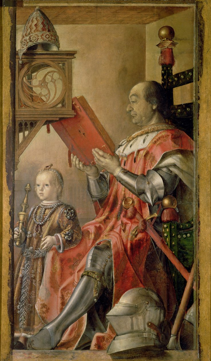 Retrato de Federigo da Montefeltro, Duque de Urbino (1422-82) y su hijo Guidobaldo (d.1508) de Pedro Berruguete