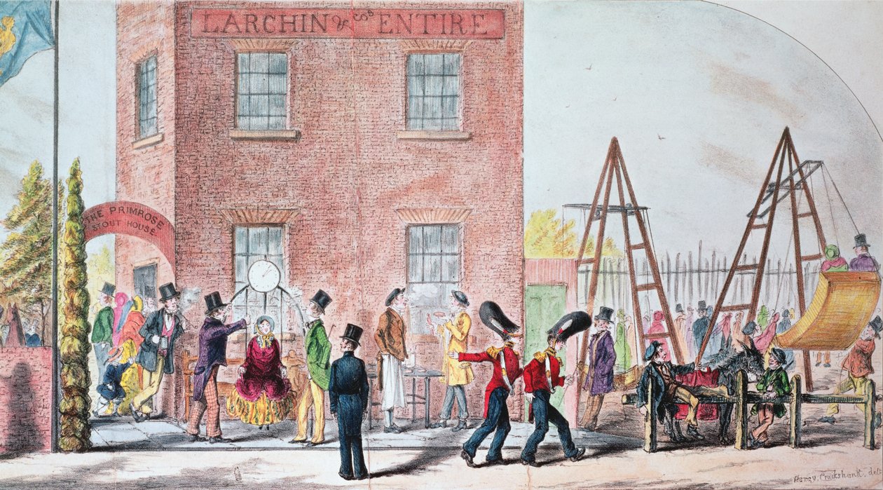 Feria (Columpios) en la Taberna Primrose, Chalk Farm de Percy Cruikshank