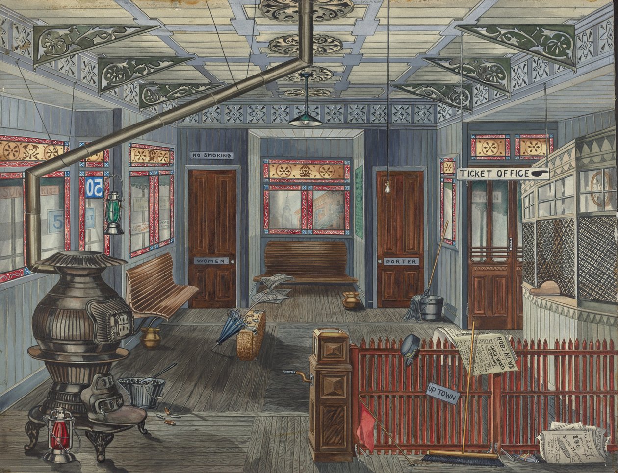 Interior de estación de tren elevado de Perkins Harnly