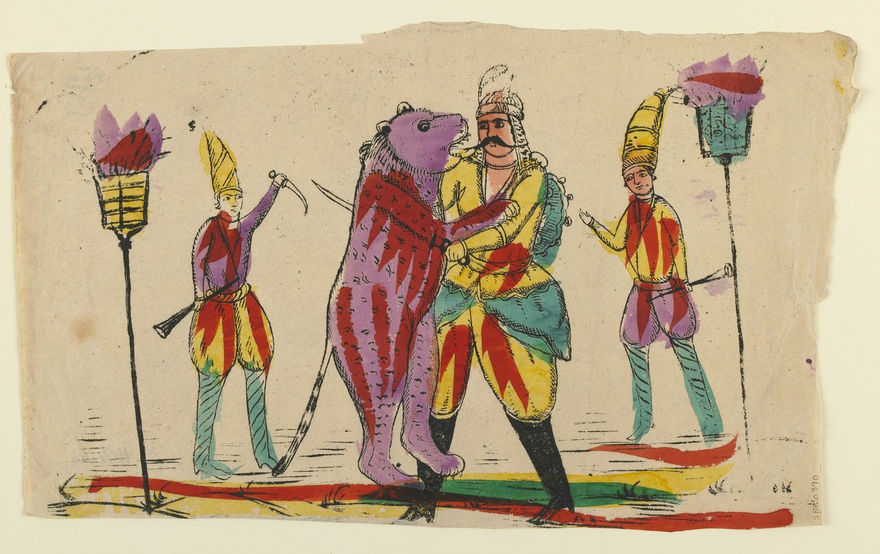 Hombre luchando con un oso, finales del siglo XIX de Persian School