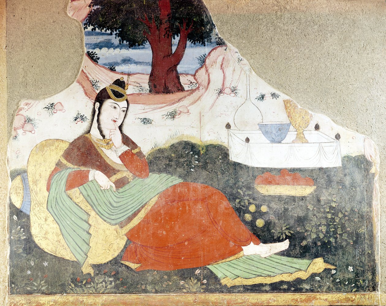 Mujer en el jardín de Shah Abbas I (1588-1629) de Persian School