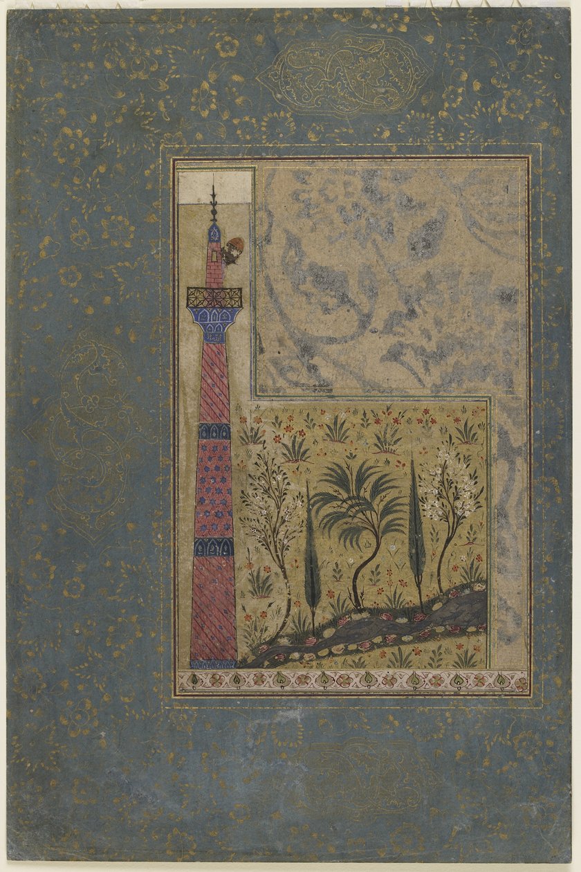 Hombre en la cima de un minarete, c.1417-18 de Persian School