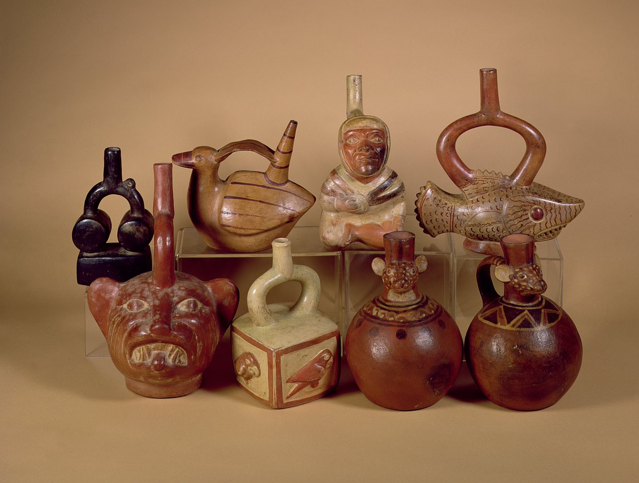 Vasijas de Estribo Mochica, c.100-400 d.C. de Peruvian School