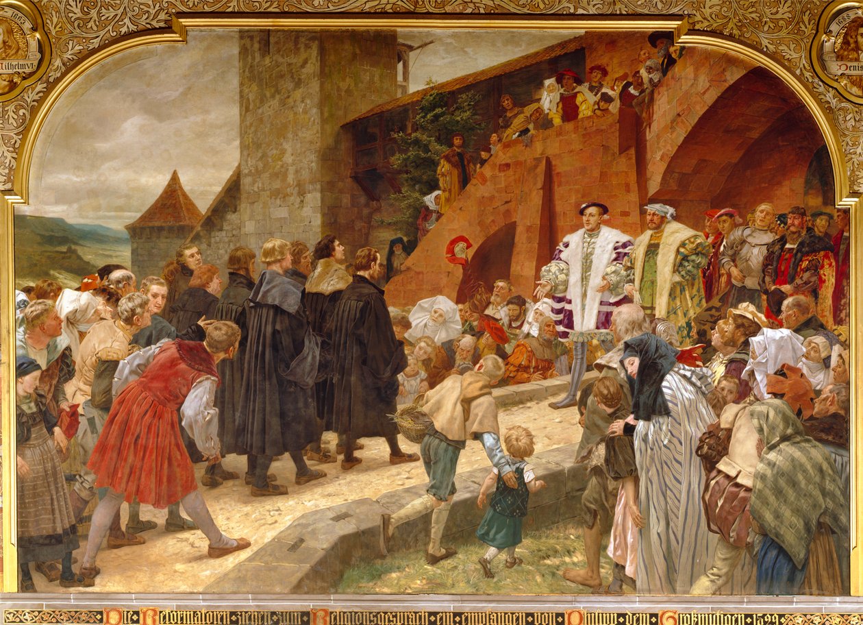 Felipe el Magnánimo dando la bienvenida a los reformadores a un debate religioso en 1529 de Peter Johann Theodor Janssen