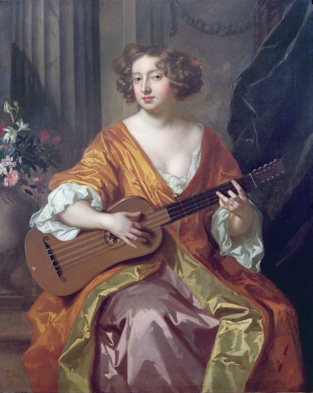 Retrato de la Sra. Moll Davies, amante de Carlos II, flores pintadas por Jean Baptiste Monnoyer (1636-69) de Peter Lely