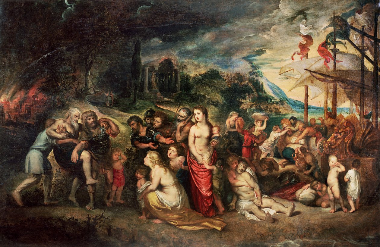 Eneas se prepara para llevar a los troyanos al exilio, c.1602 de Peter Paul Rubens