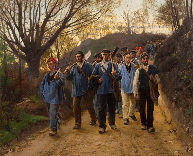 Trabajadores rurales franceses en un camino hueco de Peder Severin Krøyer