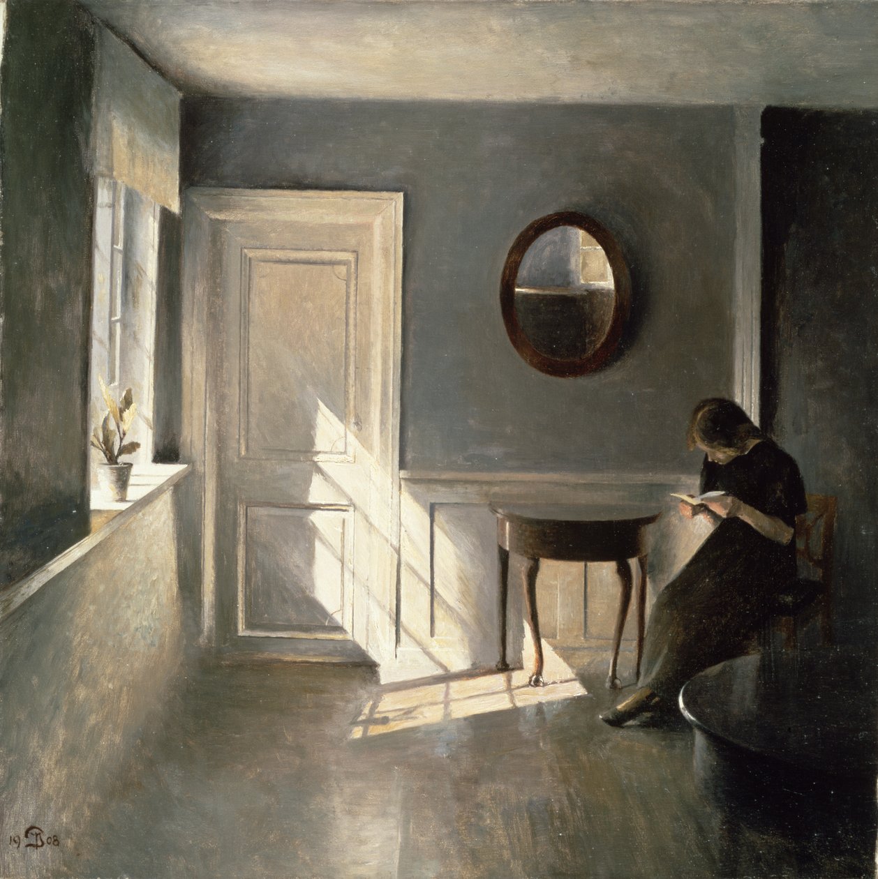Chica leyendo una carta en un interior, 1908 de Peter Vilhelm Ilsted