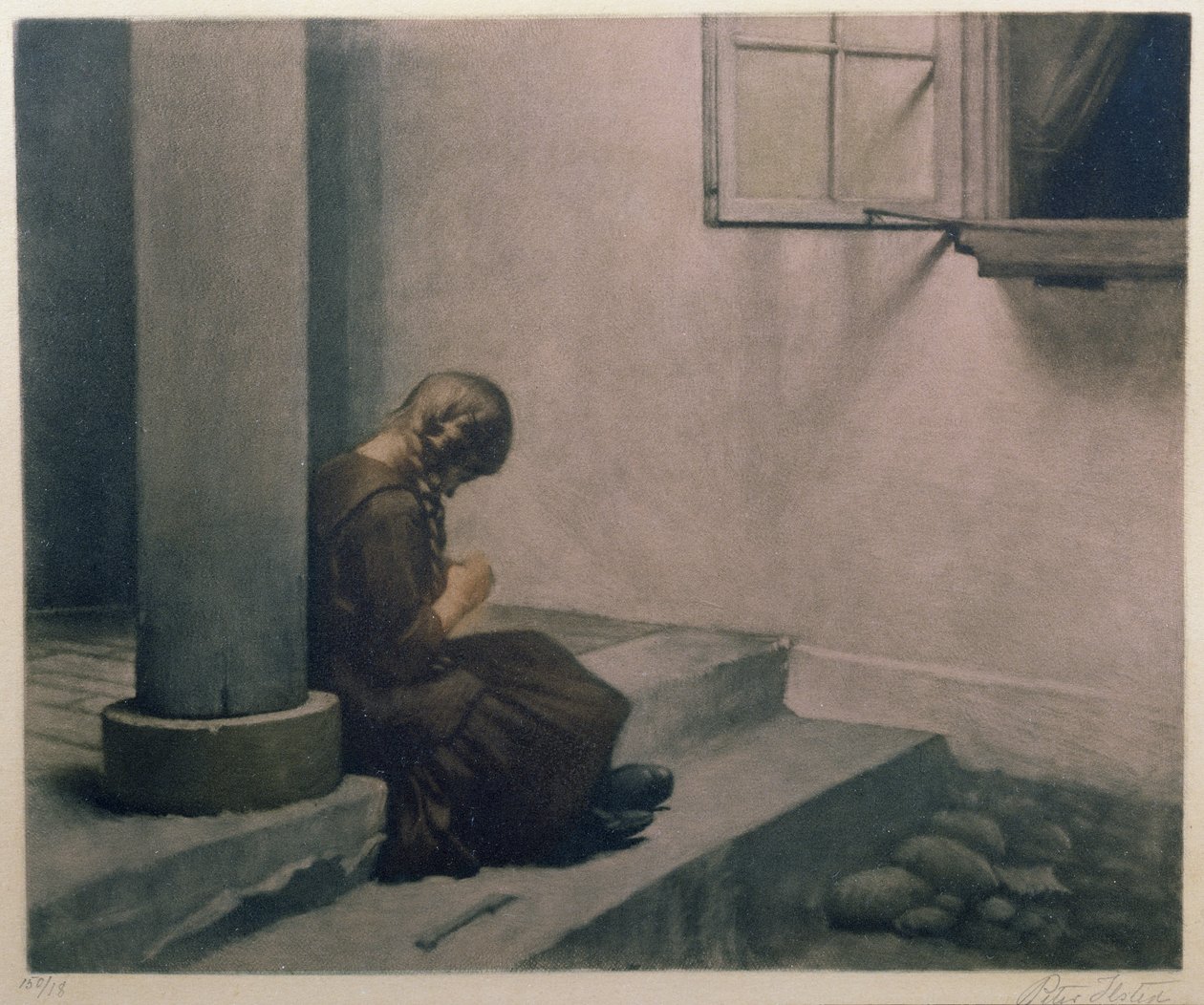 Niña sentada en los escalones de Peter Vilhelm Ilsted