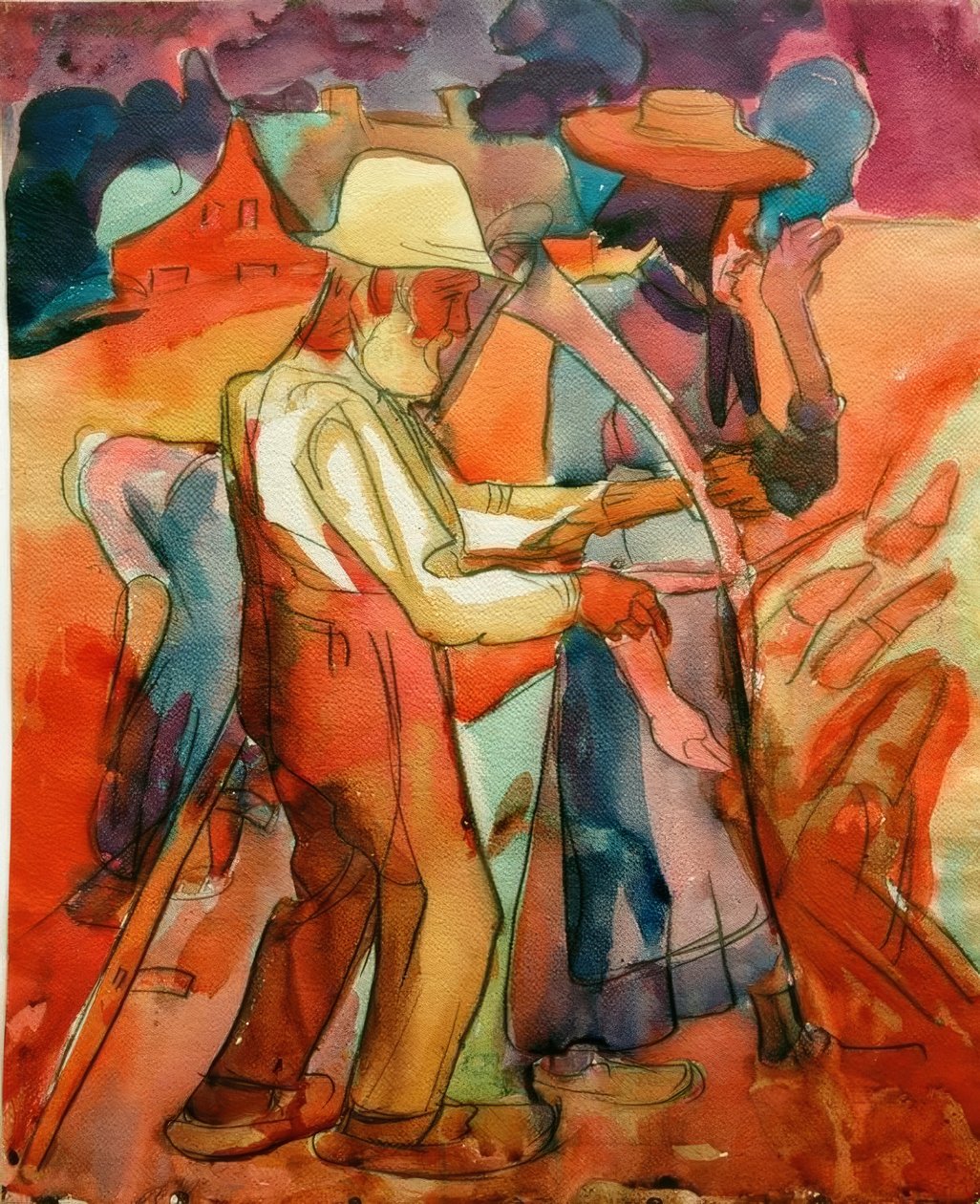 Padres en el campo de centeno de Peter August Böckstiegel