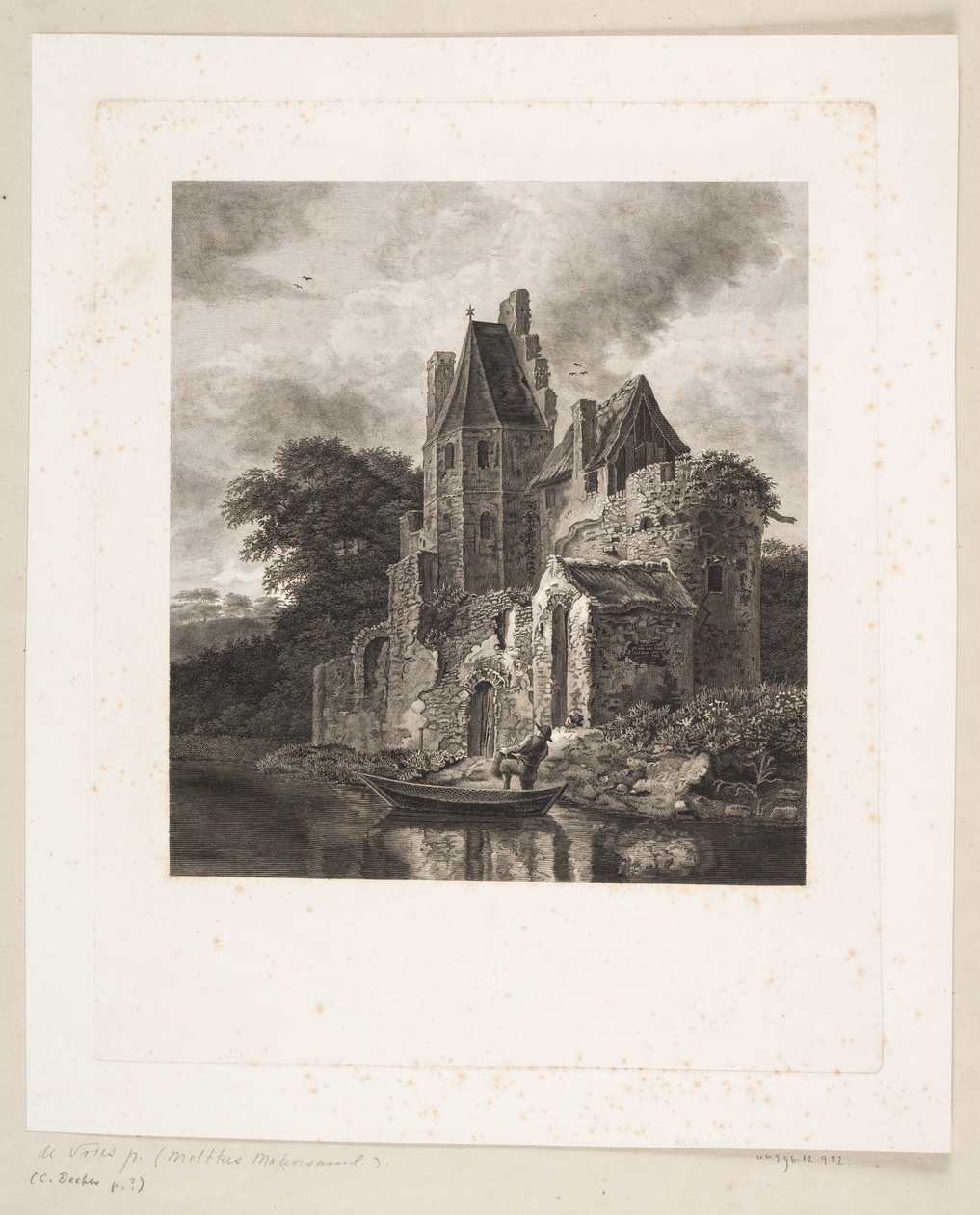 Ruina de un castillo junto a un río de Peter Christian Schøler