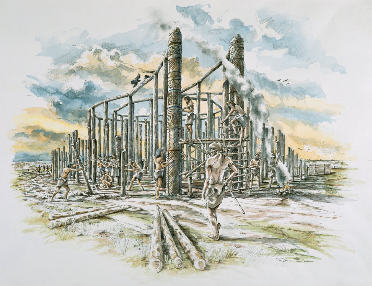 Durrington Walls, Wiltshire, c2500 a.C. principios de los 2000 de Peter Dunn