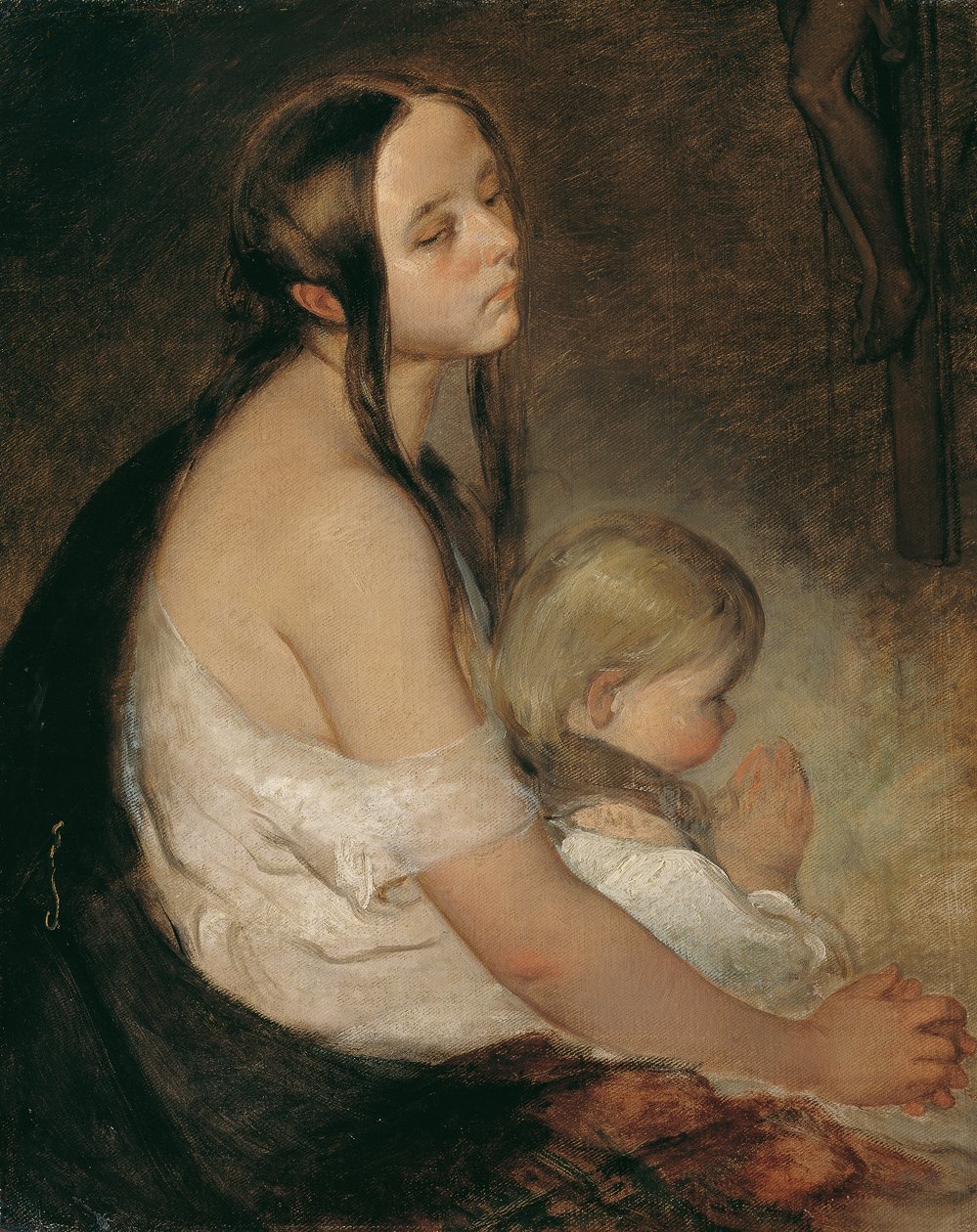 Madre con niño bajo el crucifijo de Peter Fendi