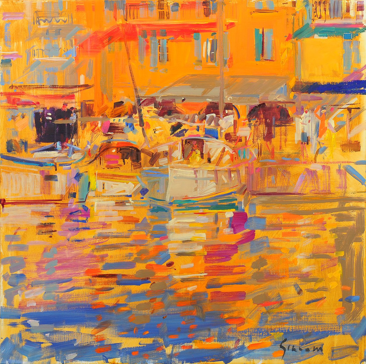 Barcos en el puerto de Saint Tropez de Peter Graham (Contemporary)