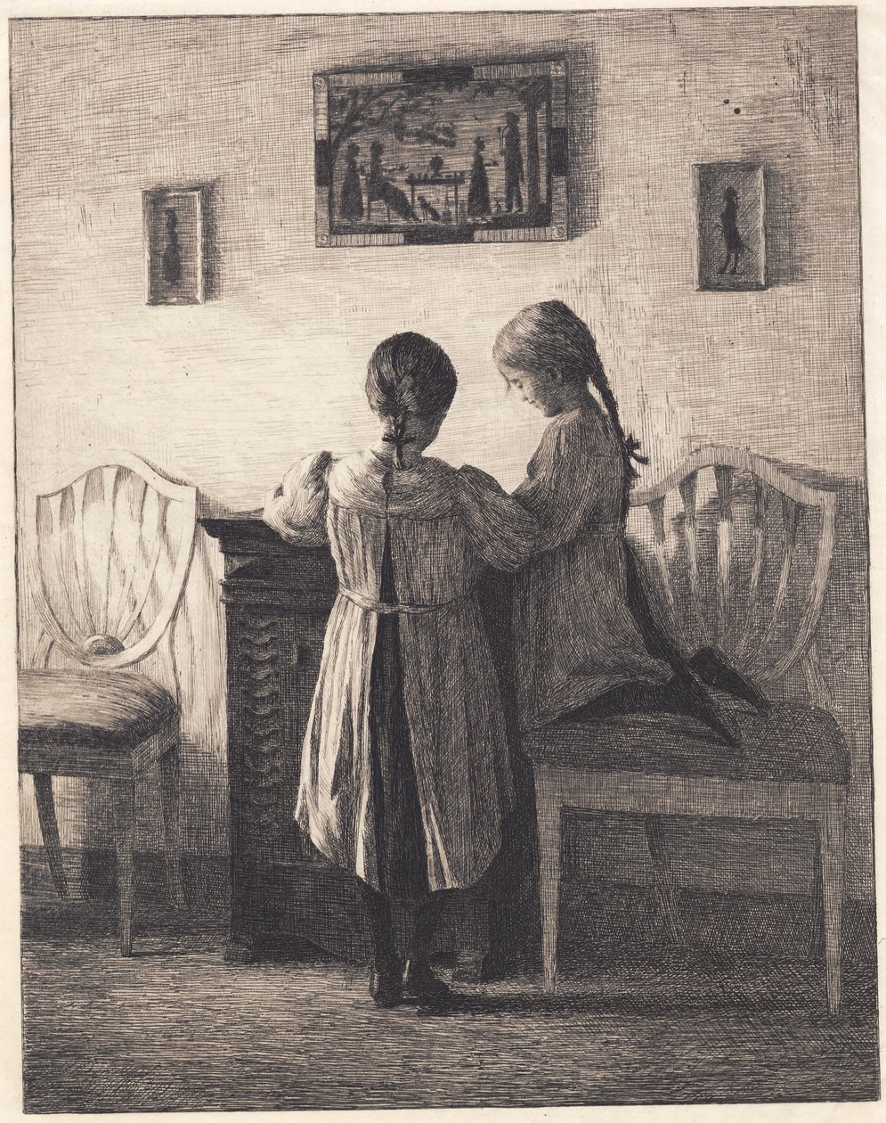 Interior con dos niñas pequeñas de Peter Vilhelm Ilsted