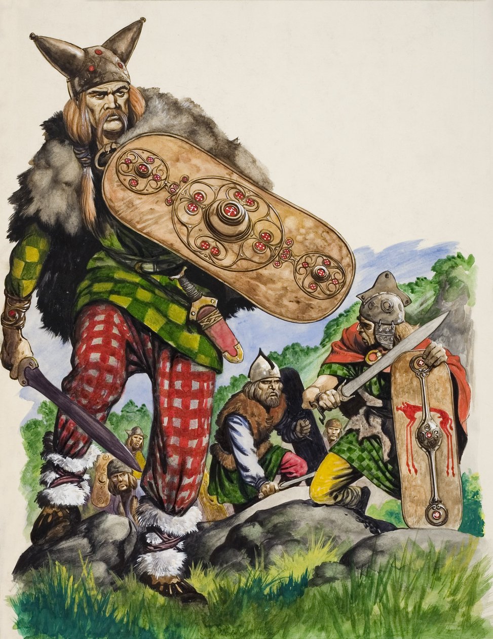 Guerreros celtas (gouache sobre papel) de Peter Jackson