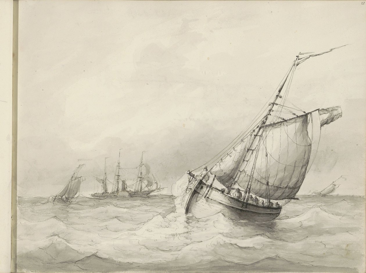 Veleros en el mar de Petrus Johannes Schotel (circle of)
