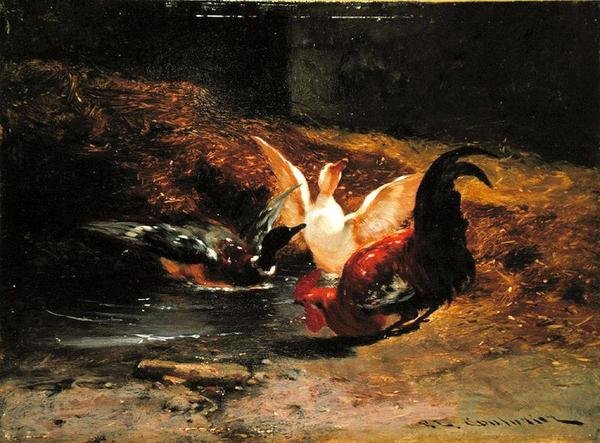 Gallo con dos patos de Philibert Leon Couturier