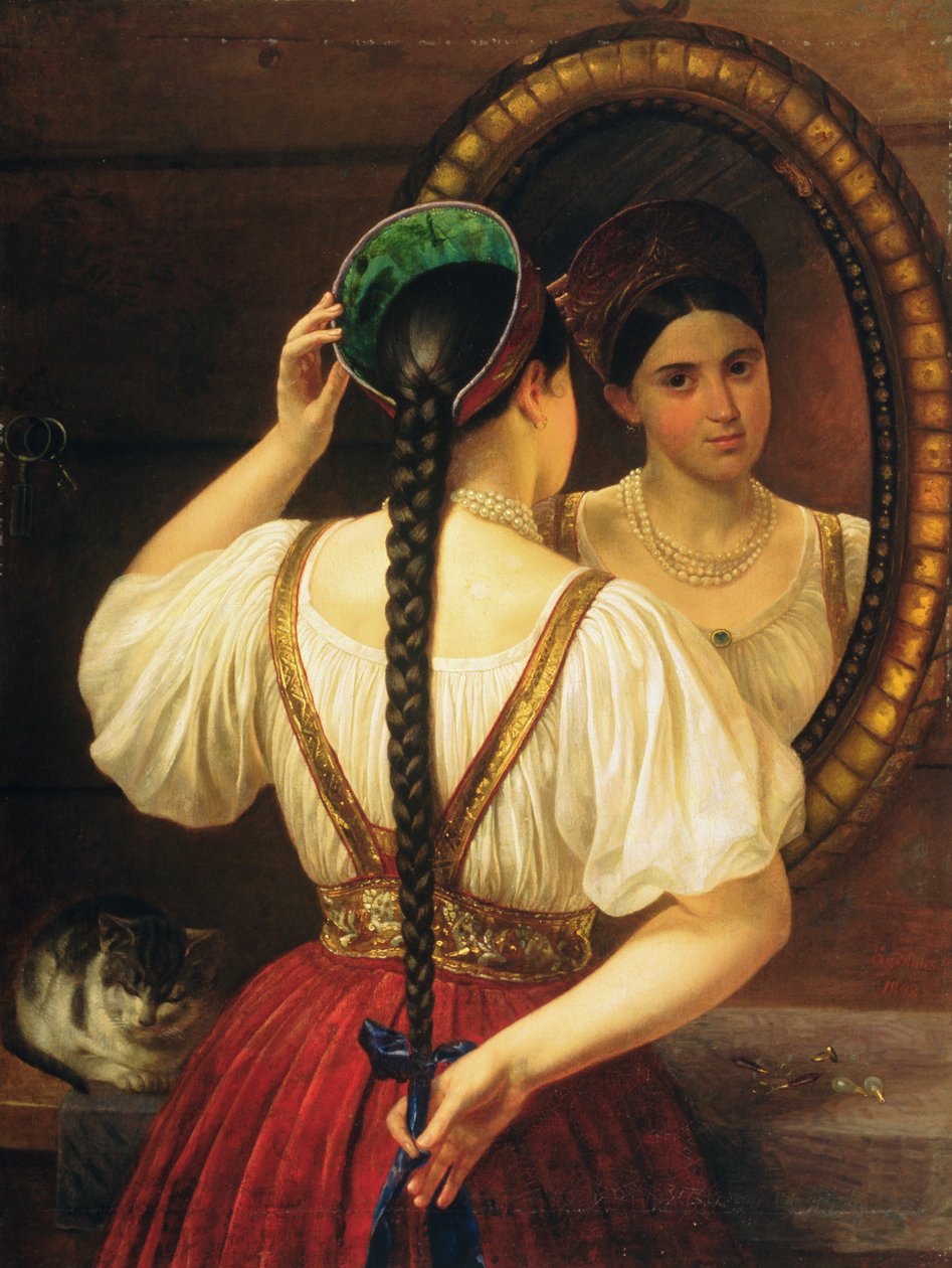 Una niña en el espejo, 1848 de Philipp Osipovich Budkin