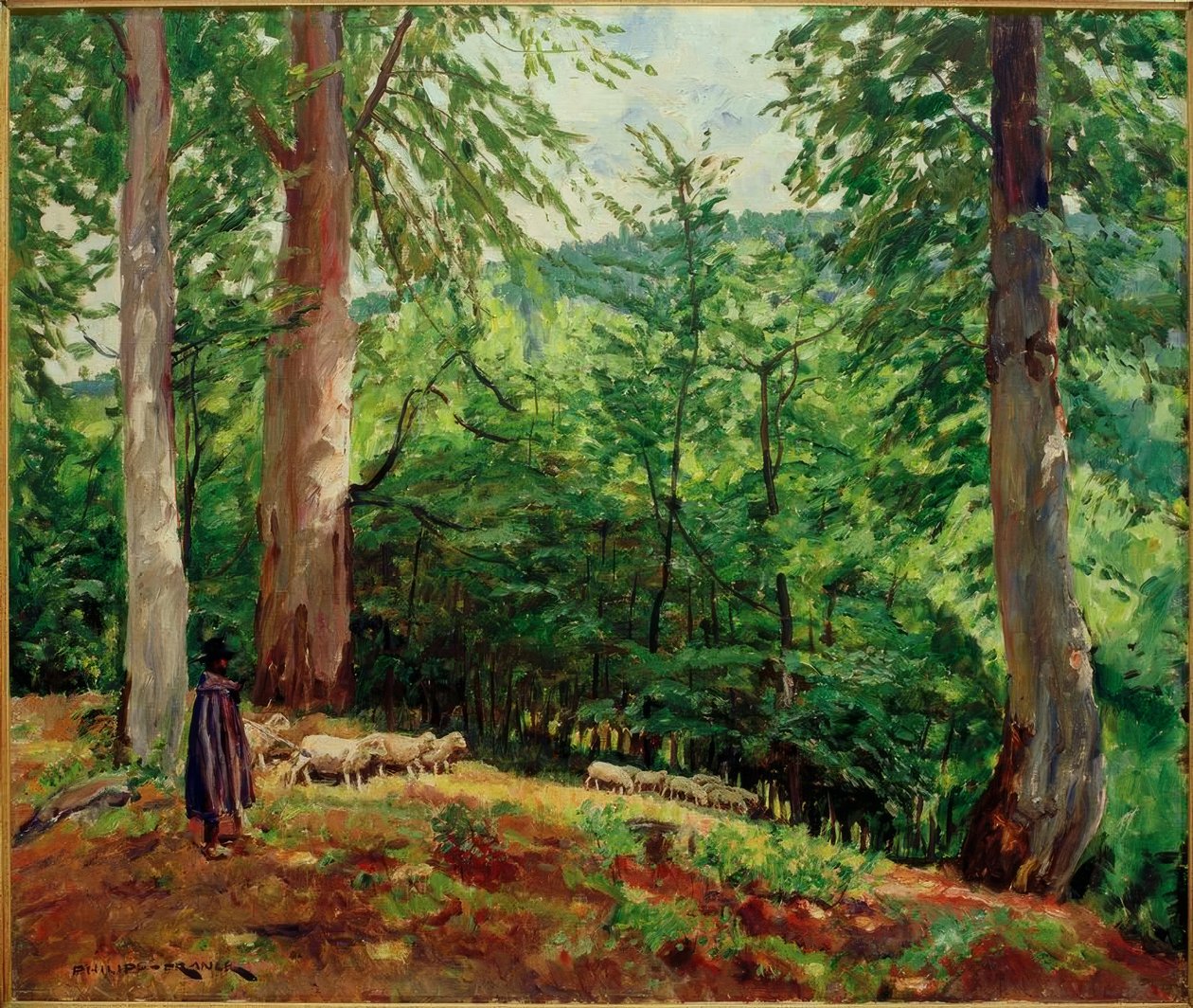 Pastor con rebaño de ovejas en el Taunus de Philipp Franck