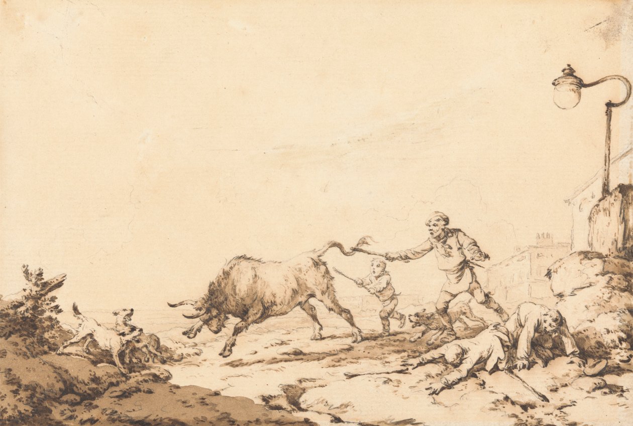 Un toro embistiendo de Philippe Jacques de Loutherbourg