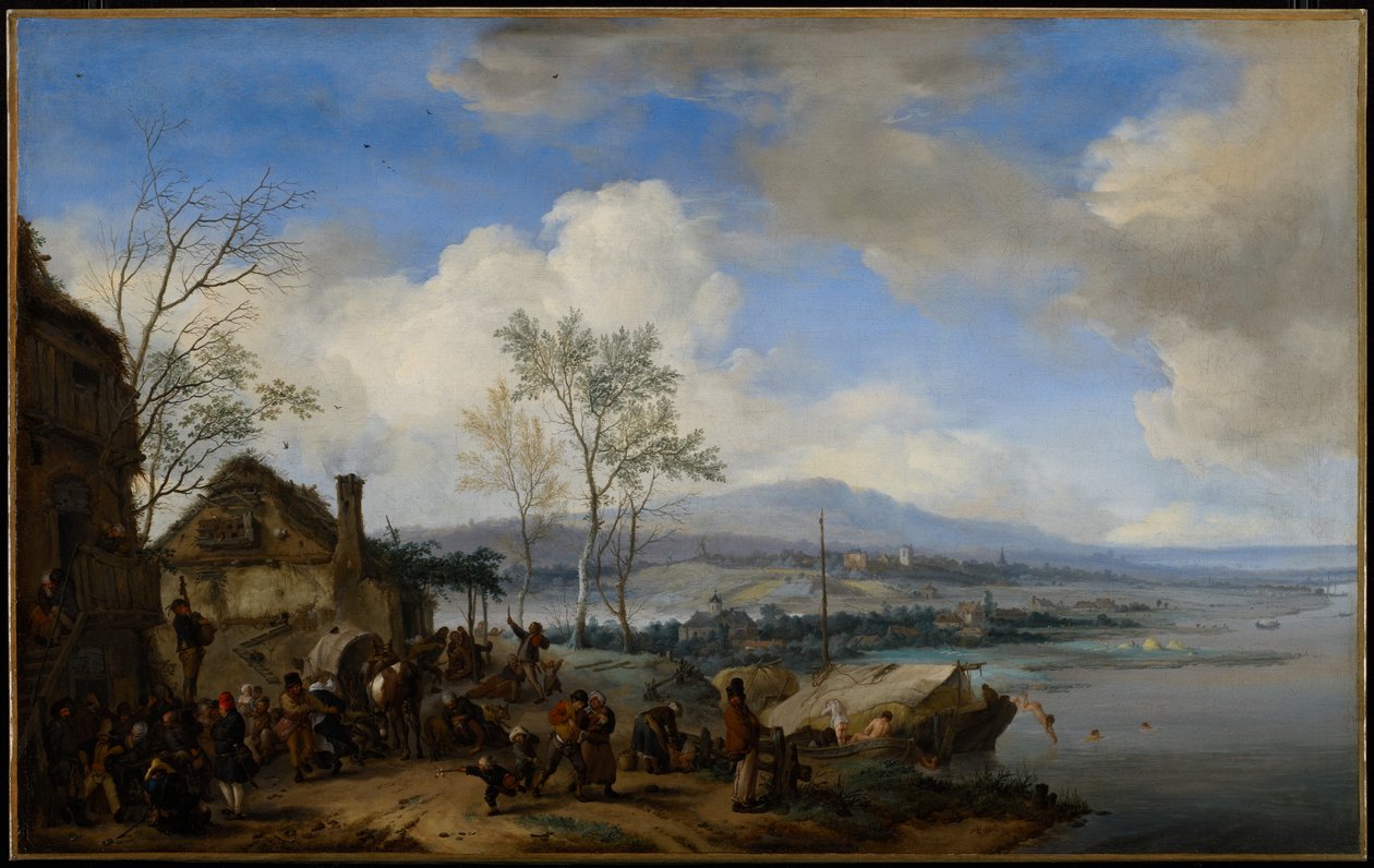 Campesinos alegres y ruidosos en una posada, 1653 de Philips Wouwerman