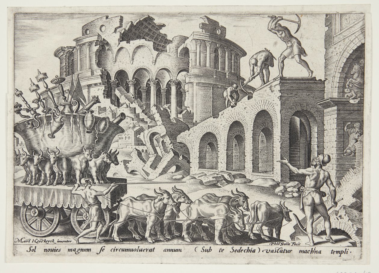 Los caldeos llevándose los tesoros del templo de Philips Galle