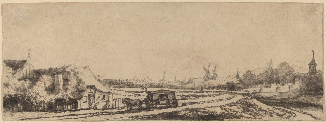 Paisaje con un carruaje de Philips Koninck