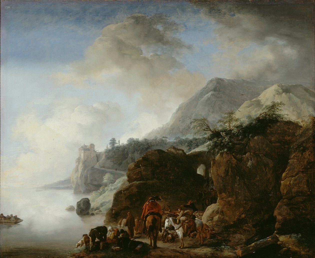 Viajeras esperando un ferry de Philips Wouwerman